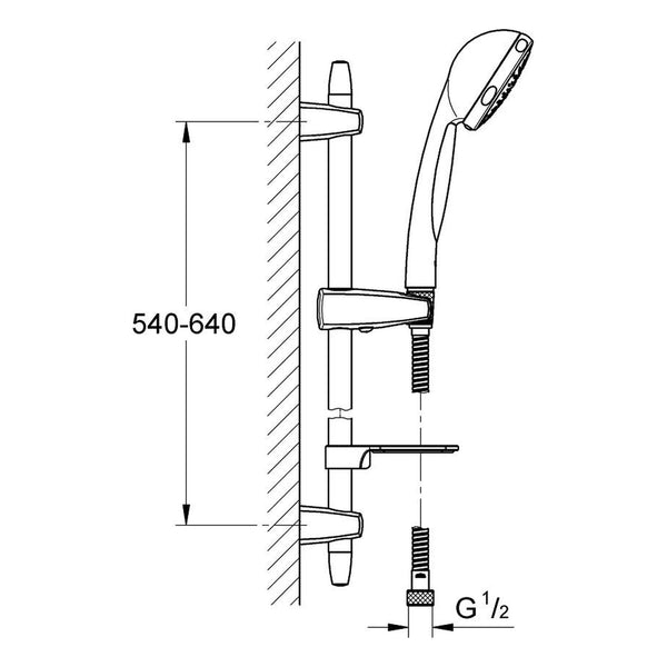Maattekening Grohe Vitalio Comfort 100 doucheset 3 straalsoorten