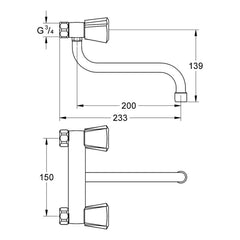 Maattekening Grohe Costa Trend keuken-wandmengkraan 1/2