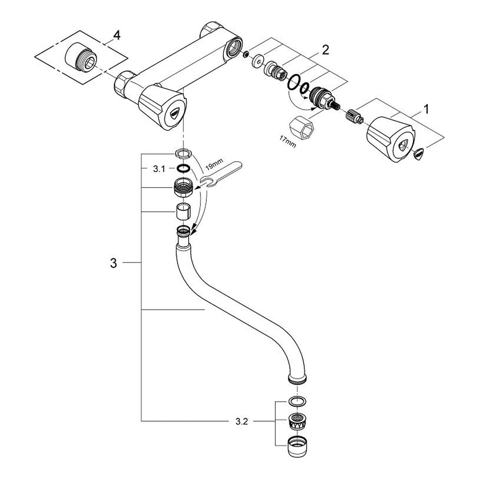 Onderdelentekening Grohe Costa Trend keuken-wandmengkraan 1/2