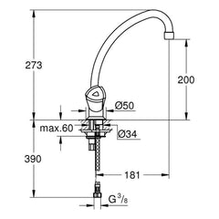 Maattekening Grohe Costa L keukenmengkraan