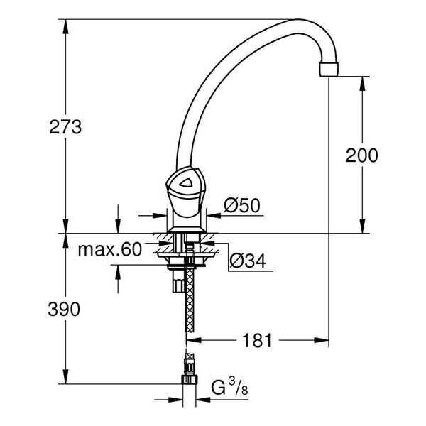 Maattekening Grohe Costa L keukenmengkraan