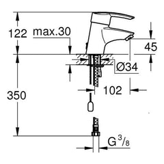 Maattekening Grohe Start wastafelmengkraan S-Size