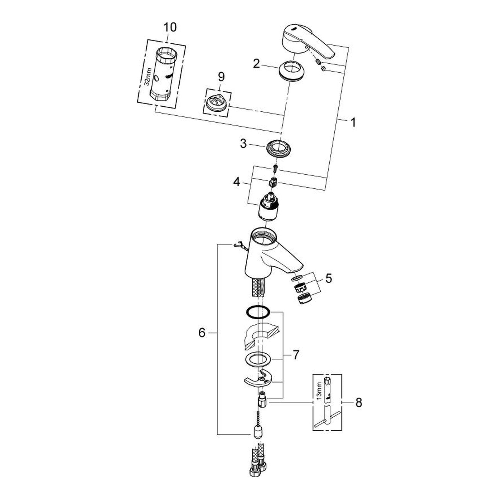 Onderdelentekening Grohe Start wastafelmengkraan S-Size
