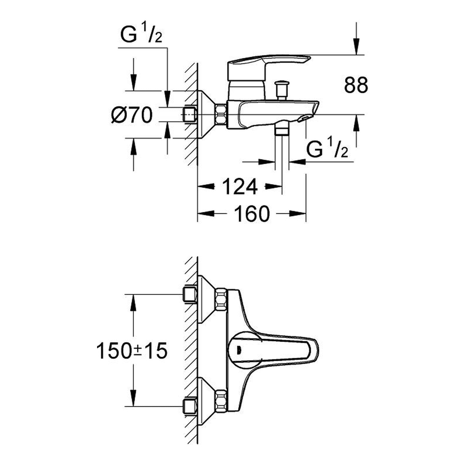 Maattekening Grohe Start badmengkraan