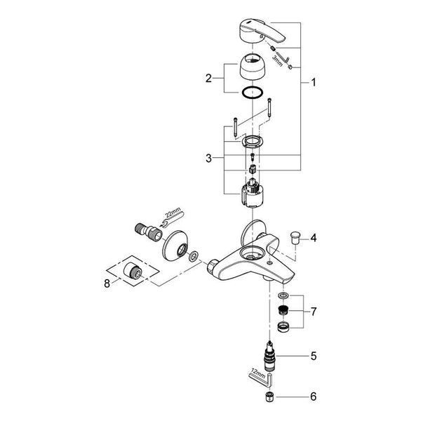 Onderdelentekening Grohe Start badmengkraan