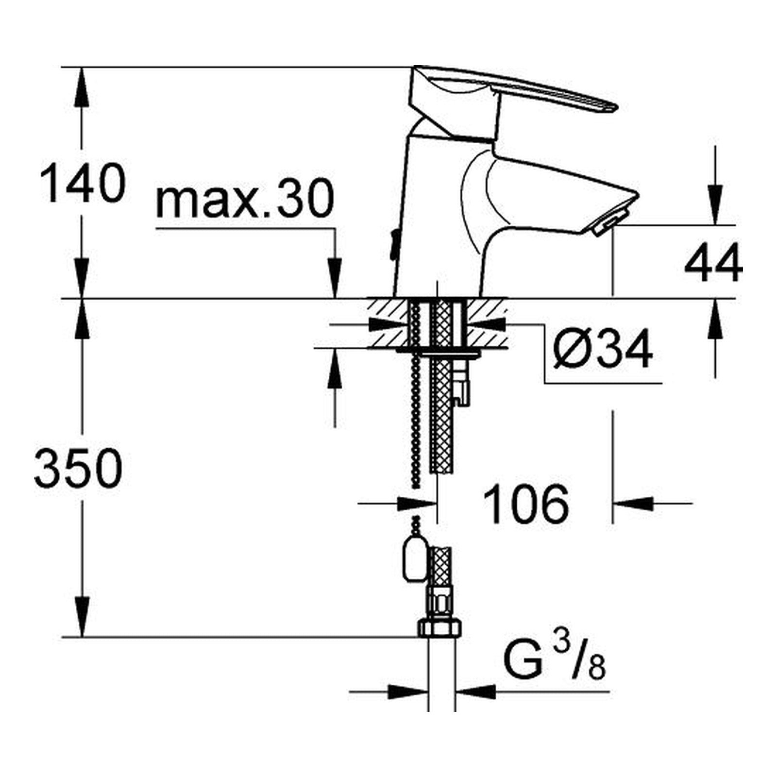 Maattekening Grohe Wave wastafelmengkraan
