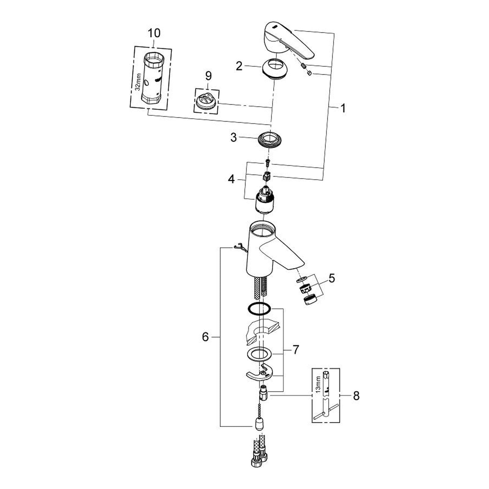 Onderdelentekening Grohe Wave wastafelmengkraan