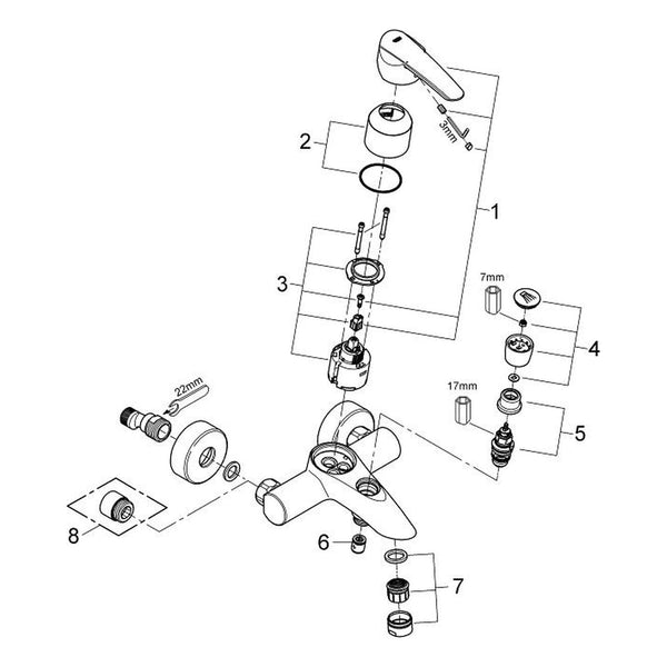 Onderdelentekening Grohe Wave badmengkraan
