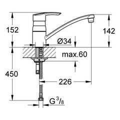 Maattekening Grohe Start keukenmengkraan