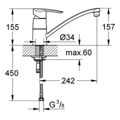 Maattekening Grohe Wave keukenmengkraan
