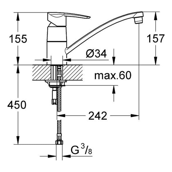 Maattekening Grohe Wave keukenmengkraan