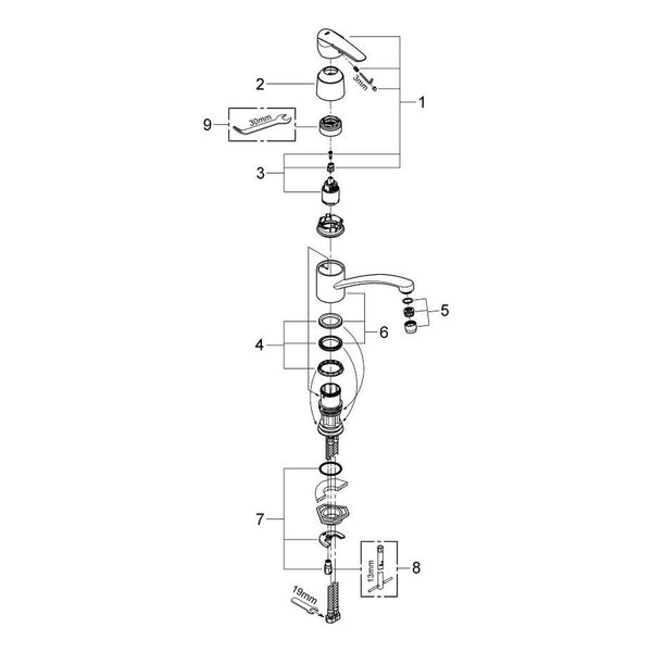 Onderdelentekening Grohe Wave keukenmengkraan