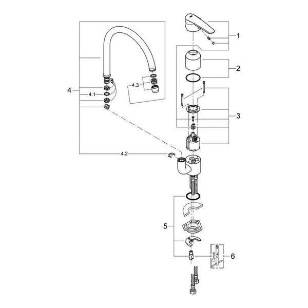 Onderdelentekening Grohe Wave keukenmengkraan
