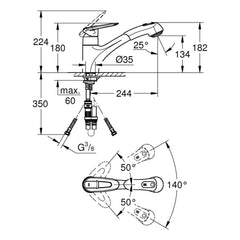 Maattekening Grohe Touch keukenmengkraan