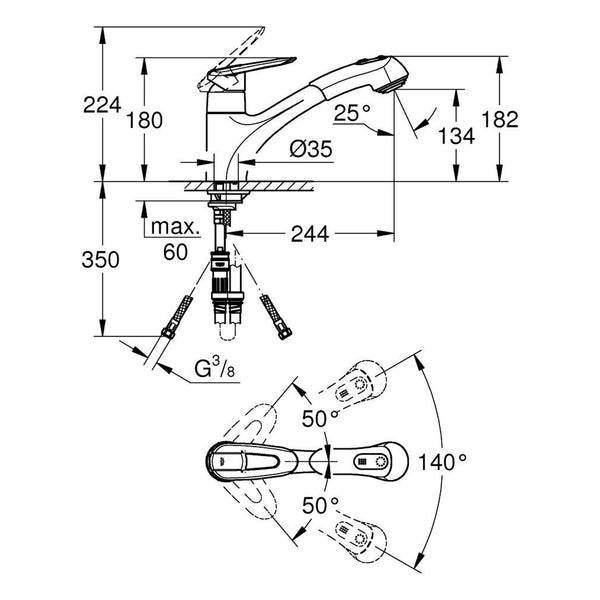 Maattekening Grohe Touch keukenmengkraan