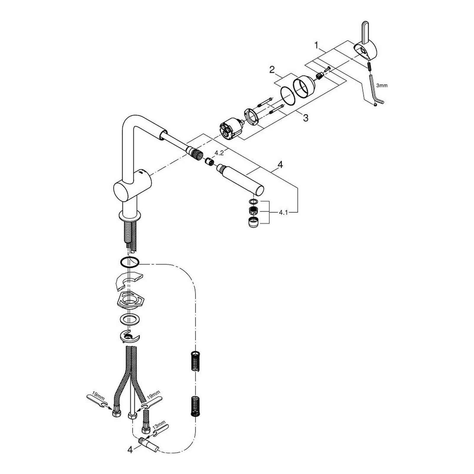 Onderdelentekening Grohe Flair keukenmengkraan 2007–2016