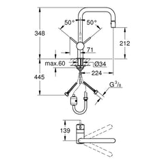 Maattekening Grohe Flair keukenmengkraan