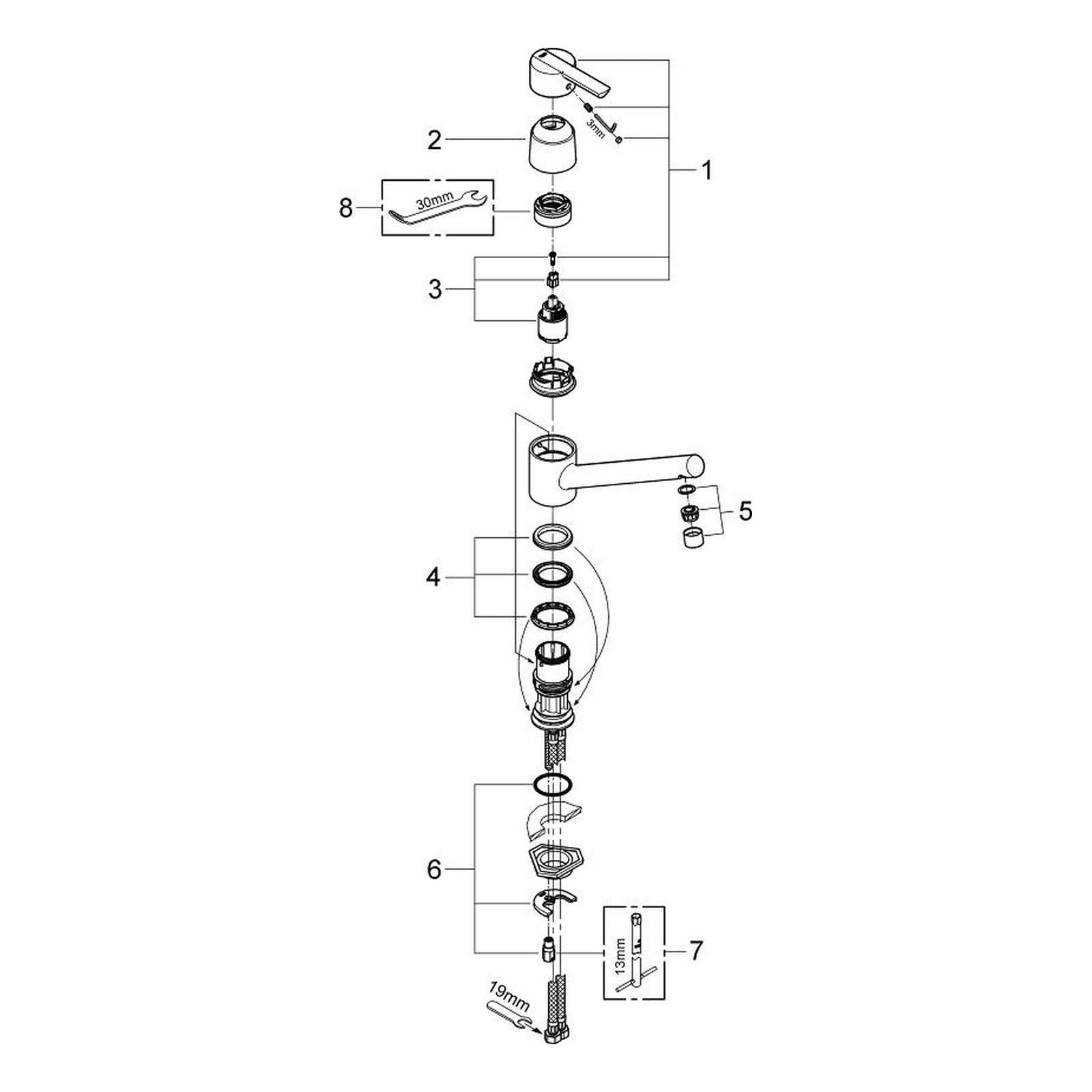 Onderdelentekening Grohe Feel keukenmengkraan 2007–2016