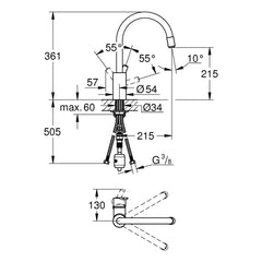 Maattekening Grohe Feel keukenmengkraan