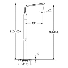 Maattekening Grohe Veris baduitloop, vloermontage
