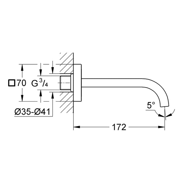 Maattekening Grohe Allure baduitloop