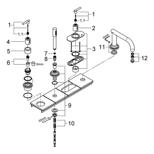 Onderdelentekening Grohe Atrio viergats badrandcombinatie