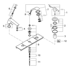 Onderdelentekening Grohe Tenso driegats badrandcombinatie 2001–2007