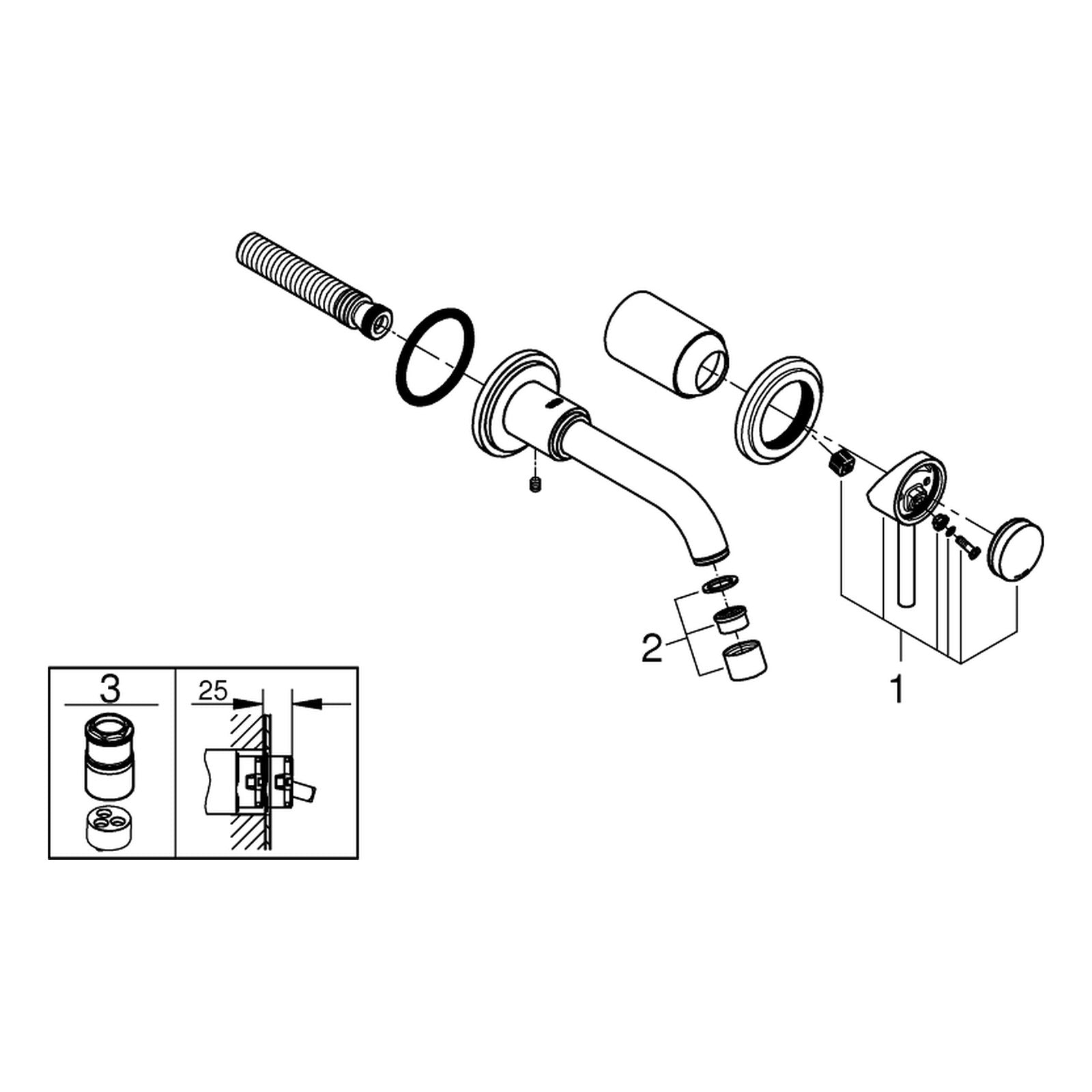 Onderdelentekening Grohe Atrio tweegats wastafelmengkraan S-Size