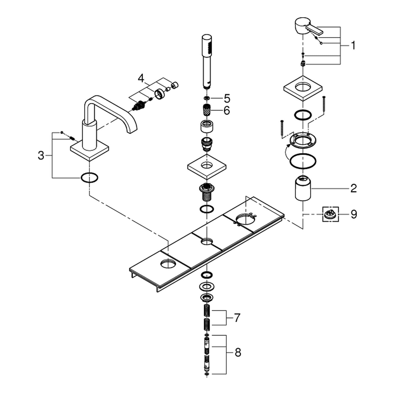 Onderdelentekening Grohe Allure driegats badrandcombinatie