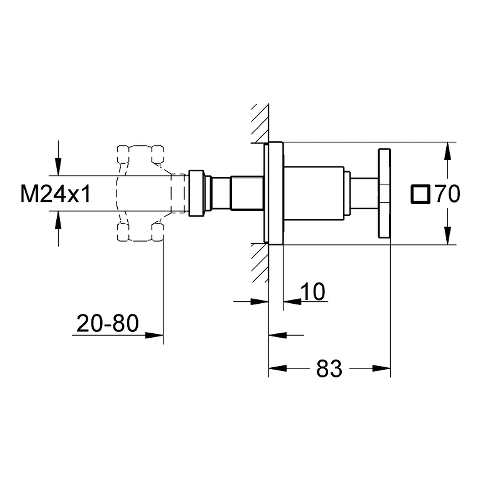 Maattekening Grohe Allure opbouwdeel