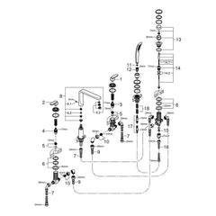 Onderdelentekening Grohe Veris inbouw vijfgats badrandcombinatie