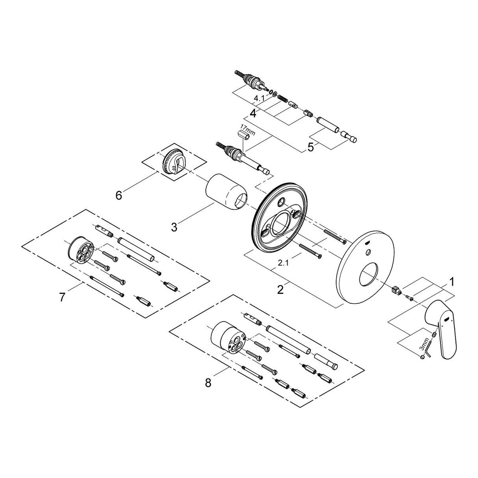 Onderdelentekening Grohe Eurosmart Cosmopolitan badmengkraan 2009–2011