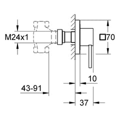 Maattekening Grohe Allure opbouwdeel