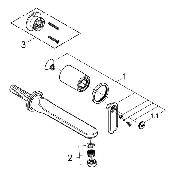 Onderdelentekening Grohe Veris tweegats wastafelmengkraan M-Size