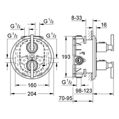 Maattekening Grohe Atrio douchethermostaat