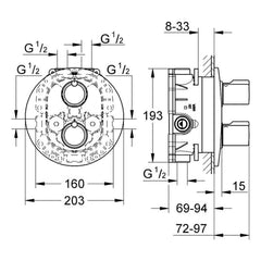 Maattekening Grohe Tenso douchethermostaat