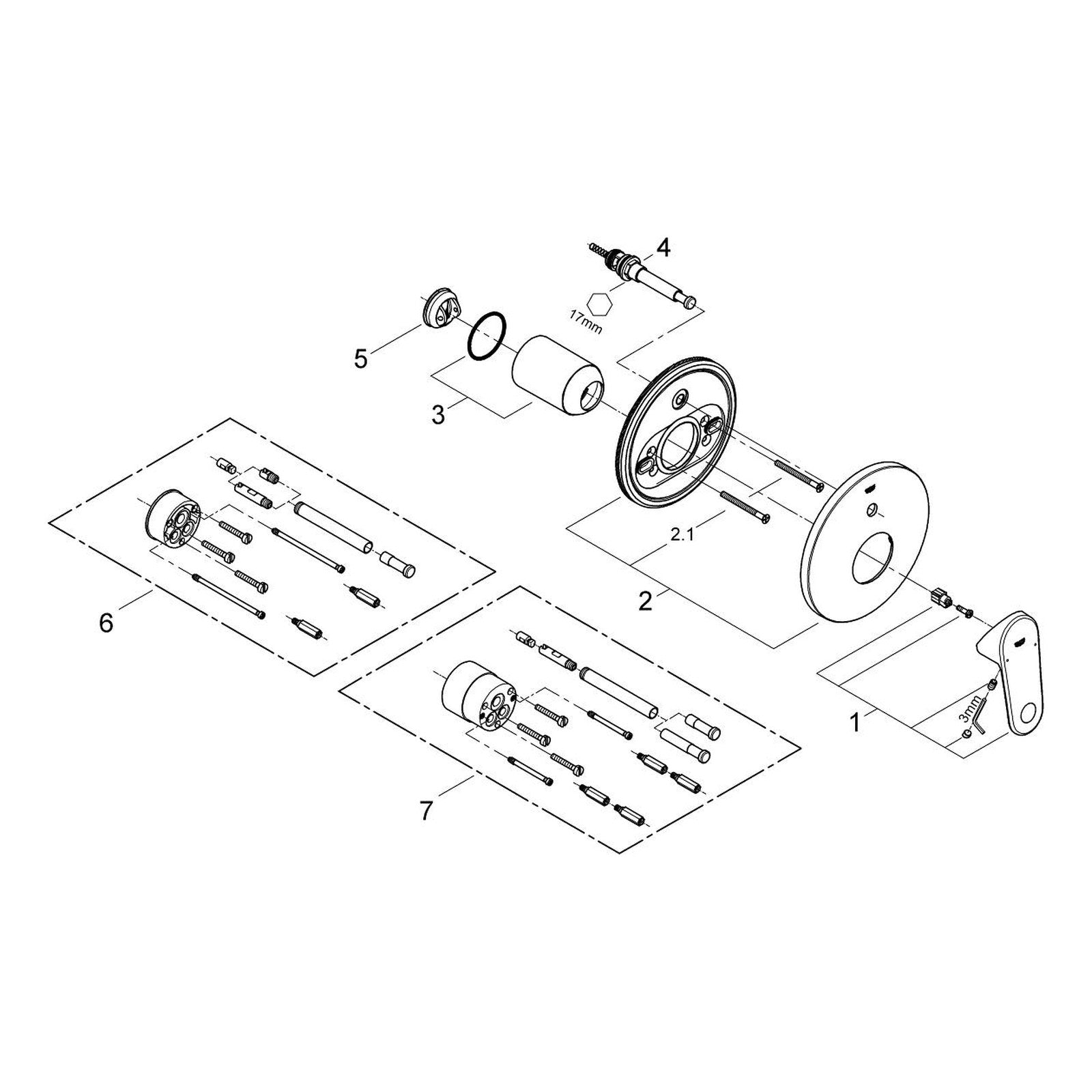 Onderdelentekening Grohe Europlus badmengkraan 2008–2015