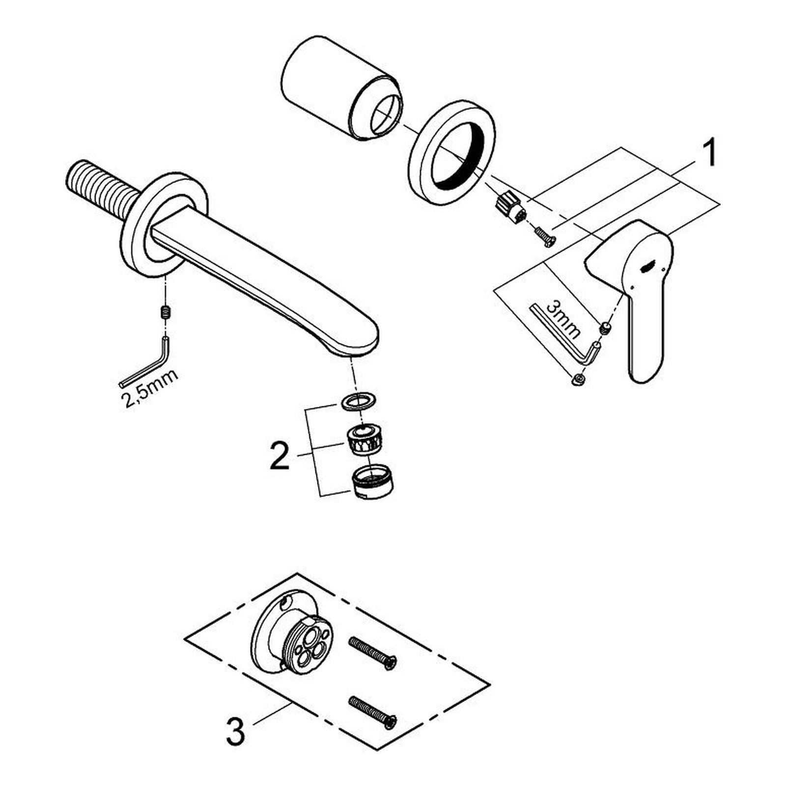 Onderdelentekening Grohe Eurostyle Cosmopolitan tweegats wastafelmengkraan S-Size 2010–2019