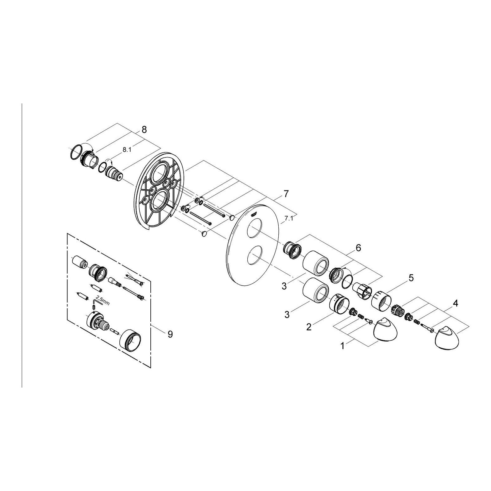 Onderdelentekening Grohe Taron douchethermostaat