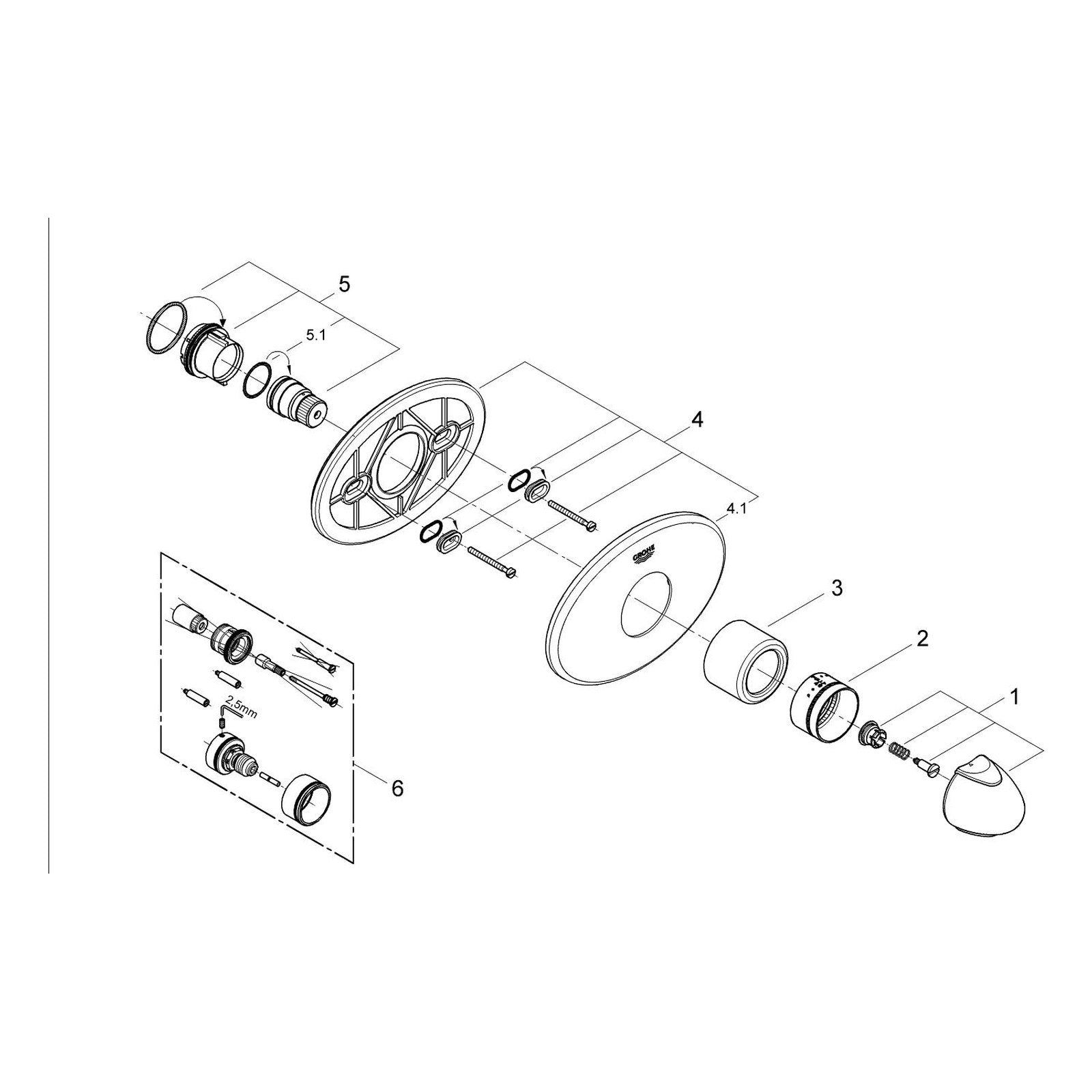 Onderdelentekening Grohe Taron centraal thermostaat