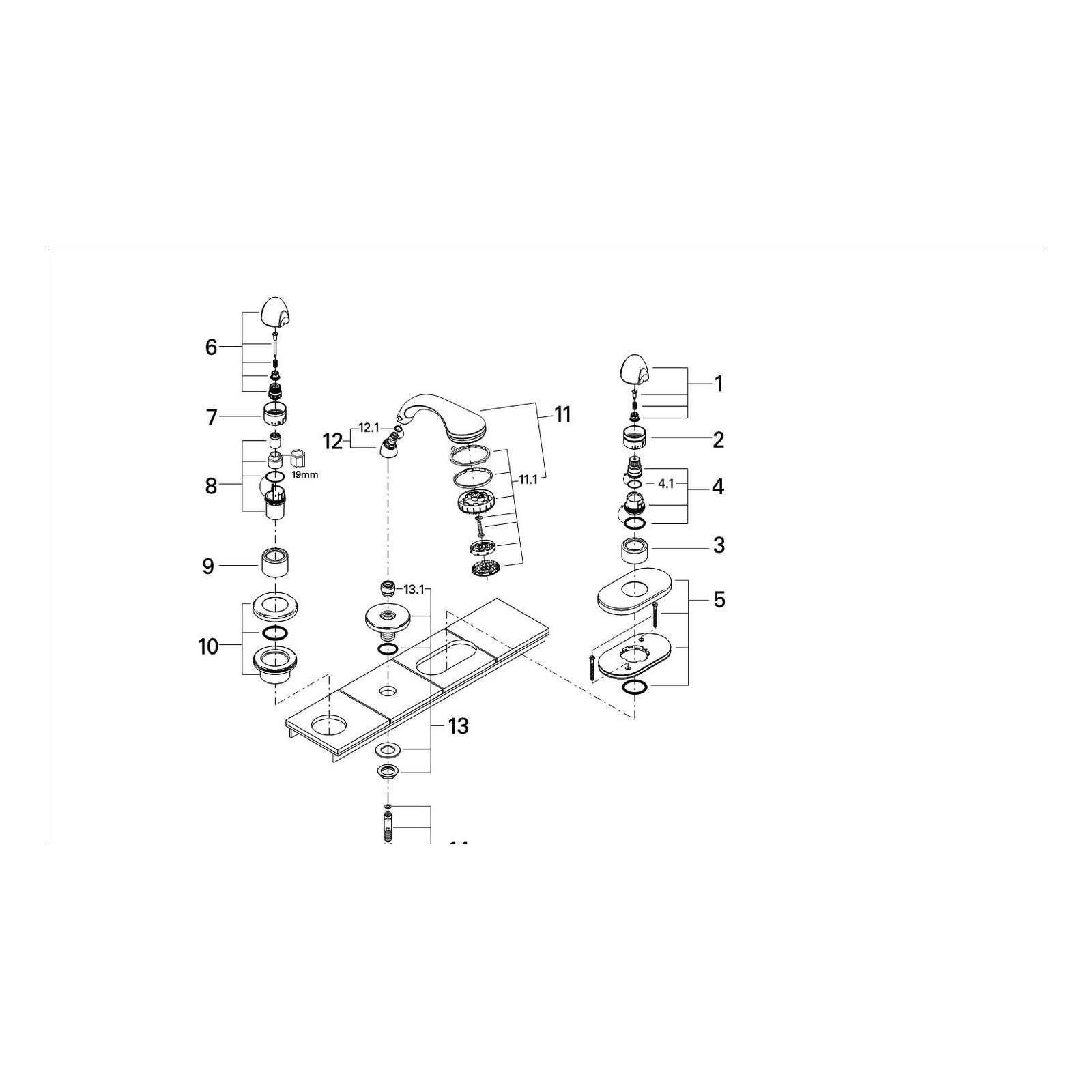 Onderdelentekening Grohe Taron driegats badrandcombinatie