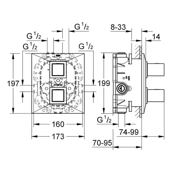 Maattekening Grohe Allure Brilliant afbouwdeel douchethermostaat
