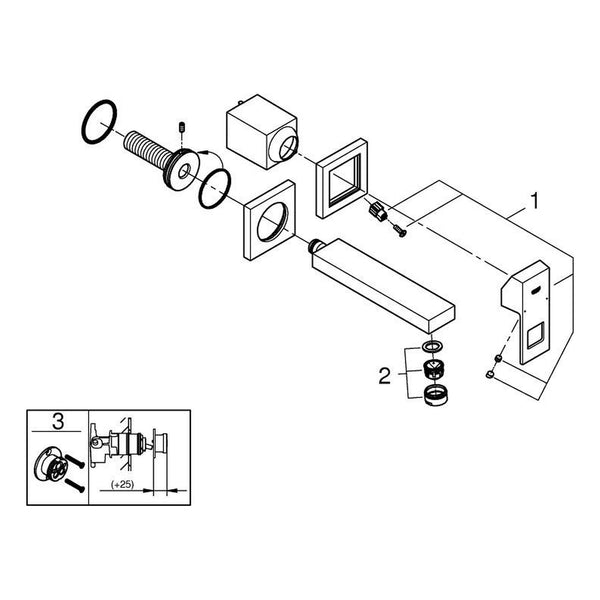 Onderdelentekening Grohe Eurocube tweegats wastafelmengkraan S-Size