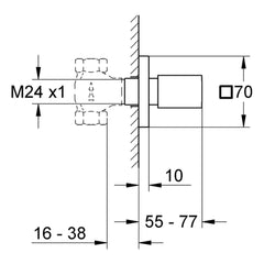 Maattekening Grohe Eurocube opbouwdeel volume bediening