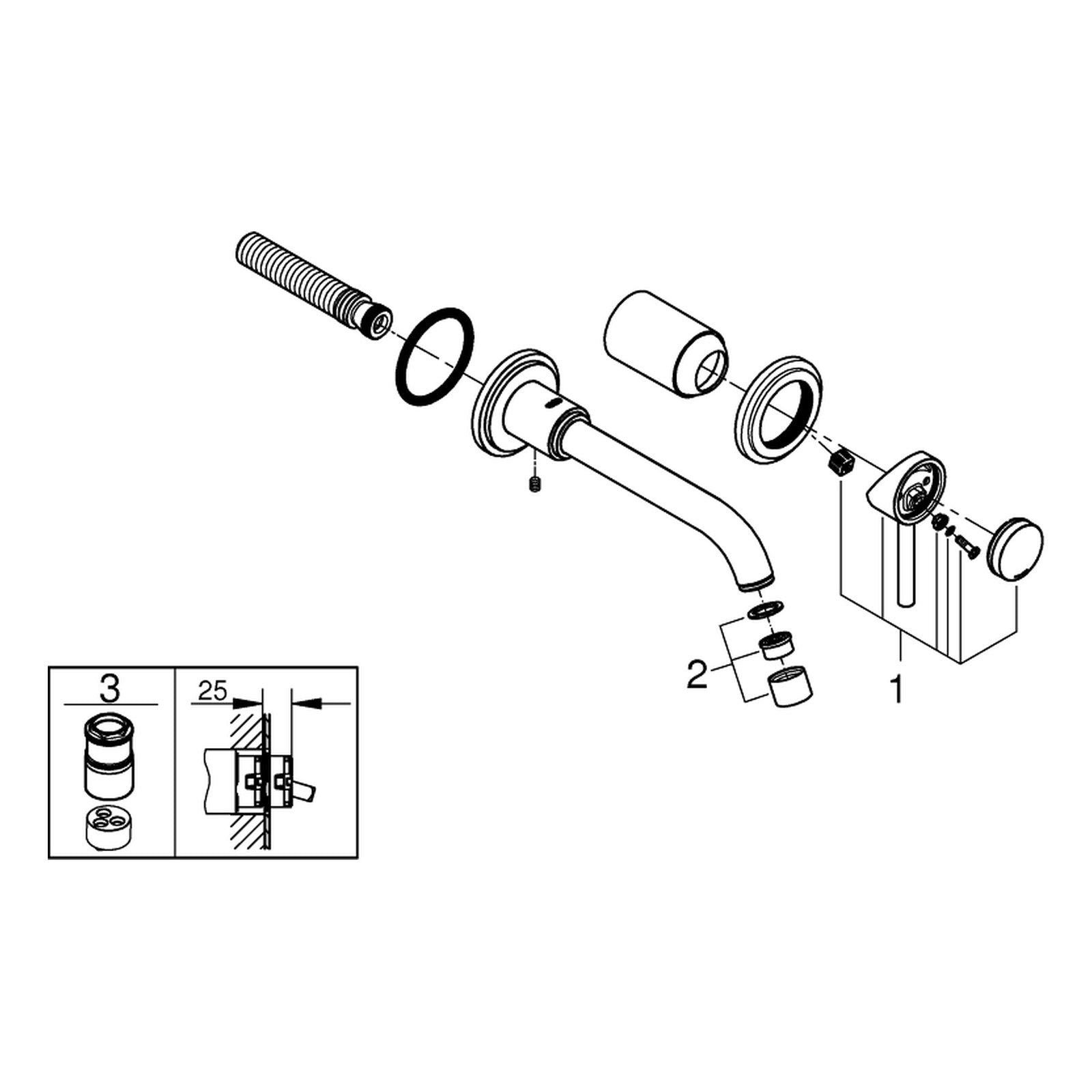 Onderdelentekening Grohe Atrio tweegats wastafelmengkraan M-Size
