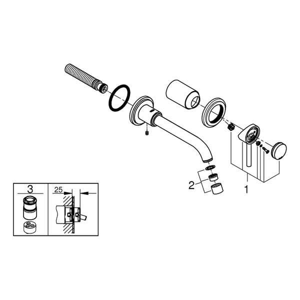 Onderdelentekening Grohe Atrio tweegats wastafelmengkraan M-Size