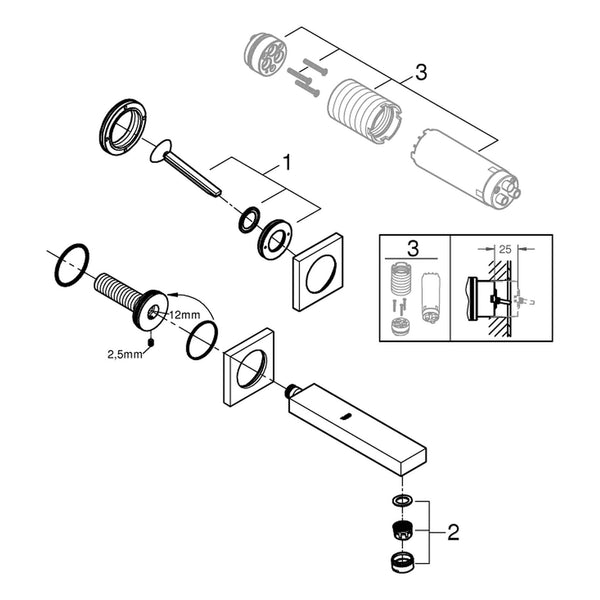 Onderdelentekening Grohe Eurocube Joy tweegats wastafelmengkraan M-Size