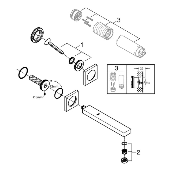 Onderdelentekening Grohe Eurocube Joy tweegats wastafelmengkraan L-Size