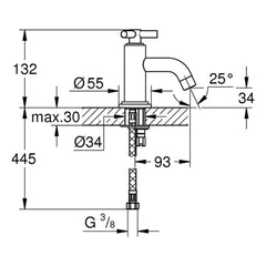 Maattekening Grohe Atrio toiletkraan 1/2
