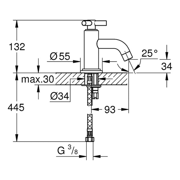 Maattekening Grohe Atrio toiletkraan 1/2
